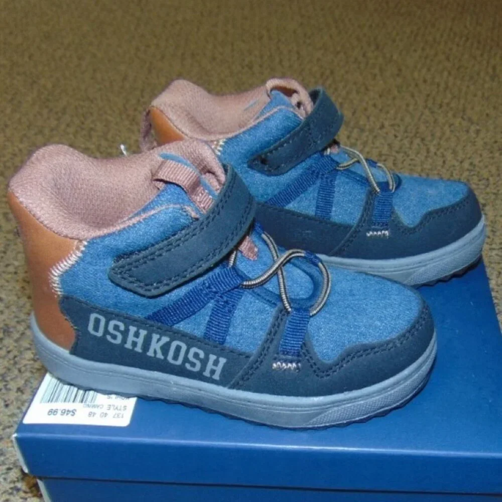 OshKosh B'gosh Boots 7T Toddler Boys Hiking Camino Slip-on High Top Blue Brown